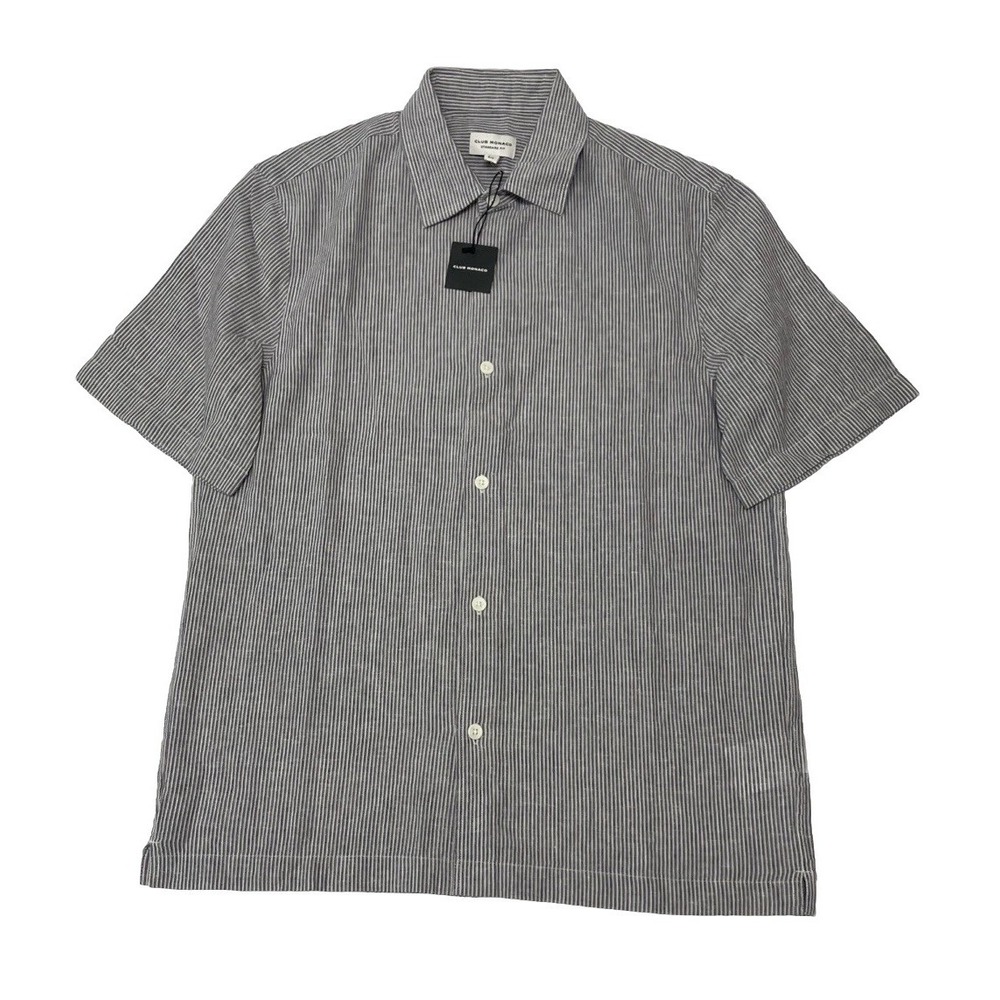 NWT CLUB MONACO Standard Fit Short Sleeve Striped Shirt Linen Blend Men's S/P